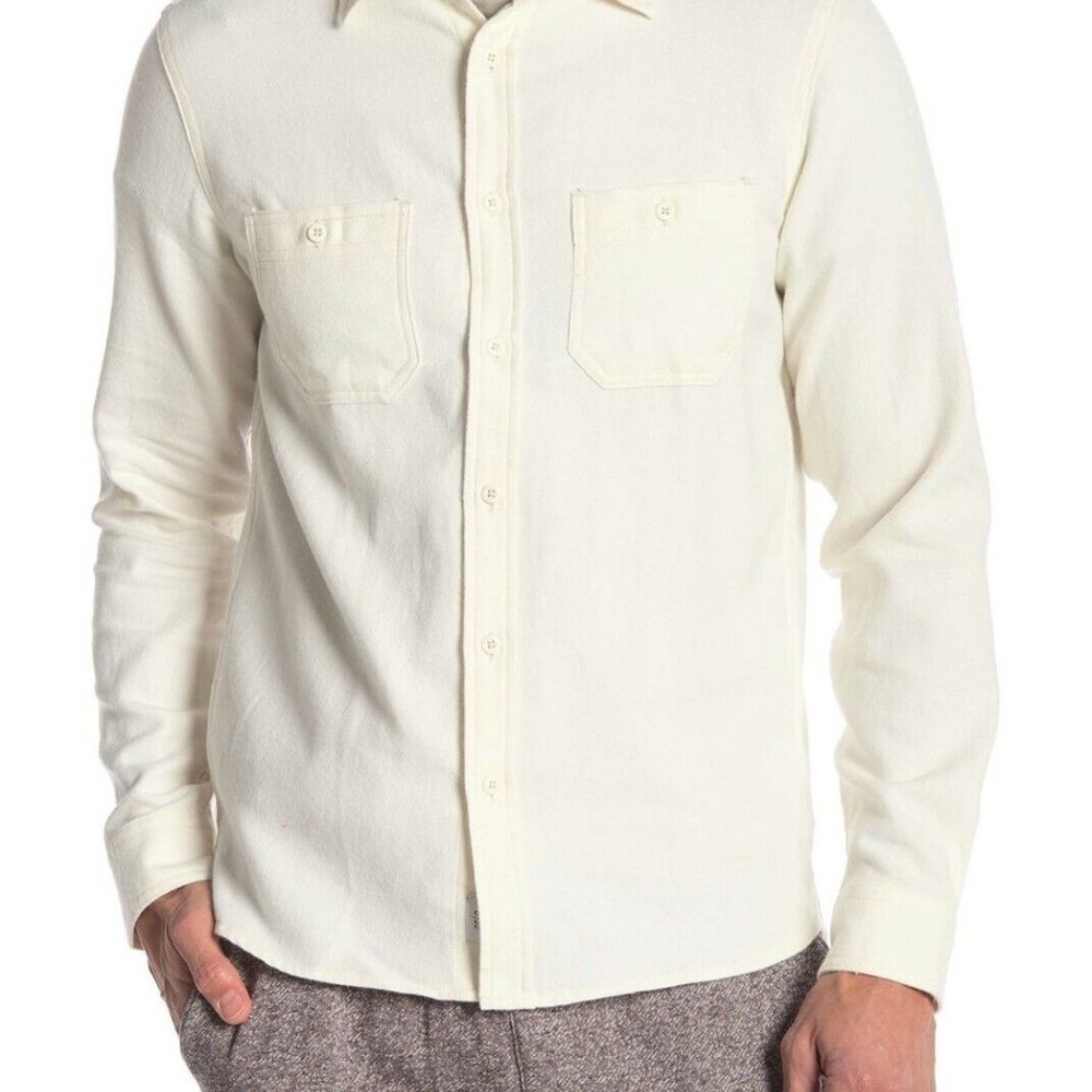 Onia Liam Chest Patch Pocket Slim Cotton Brush Solid White Shirt NWT Size M